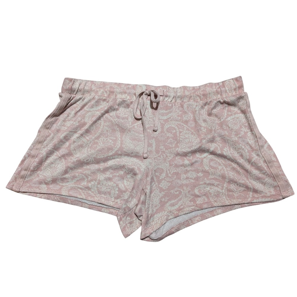 Lucky Brand Pajama Shorts Womens Medium Pink Paisley Lounge Knit Drawstring Boho